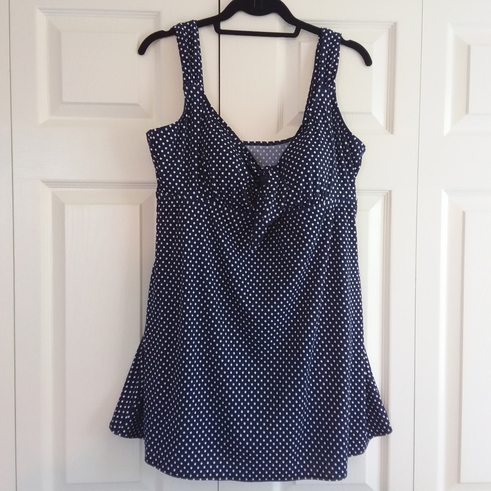 Modest navy polka dot bathing swim suit 18